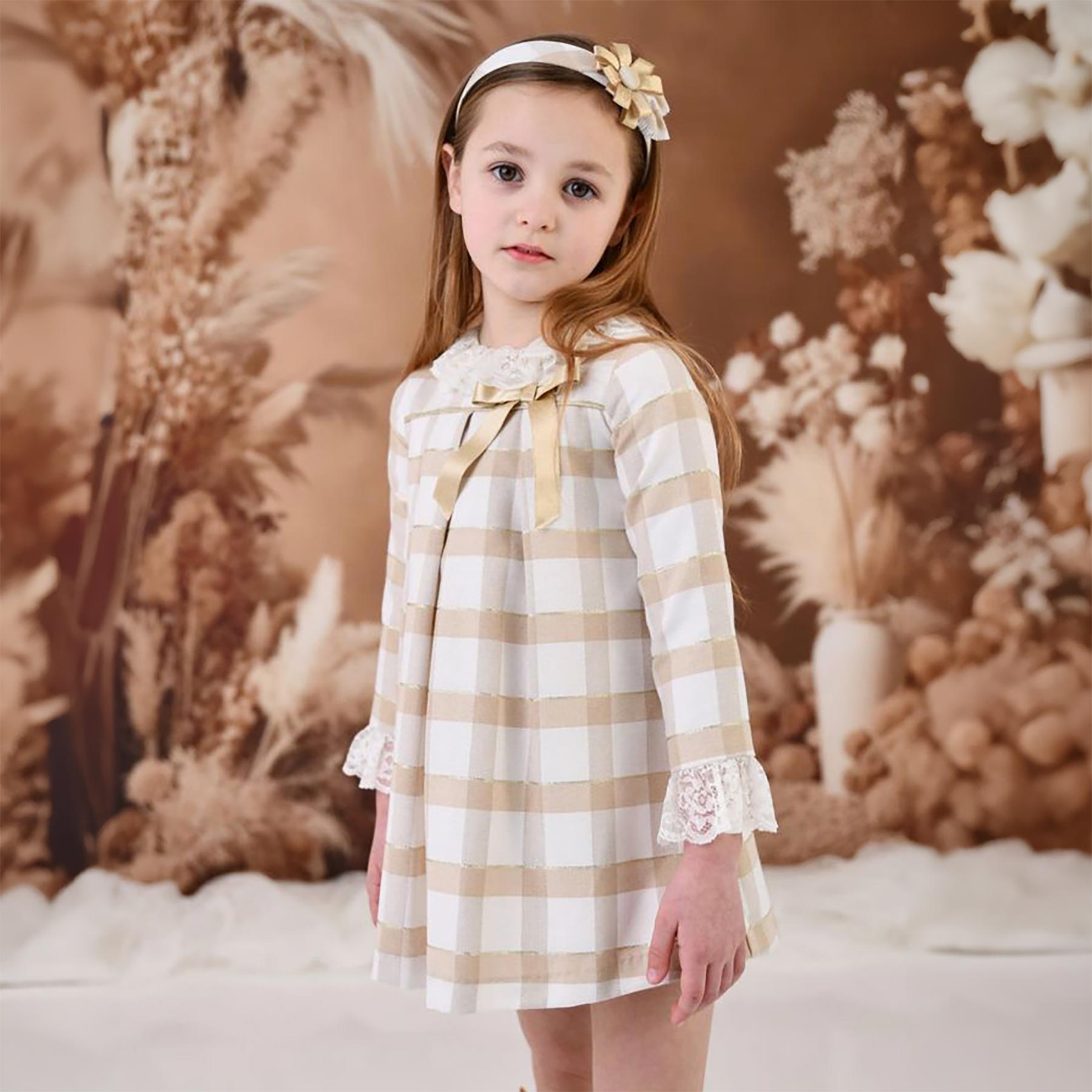 Beige checked dress best sale