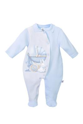 Picture of First Baby Boys  Front Fastening Vintage Pram Babygrow - Blue 