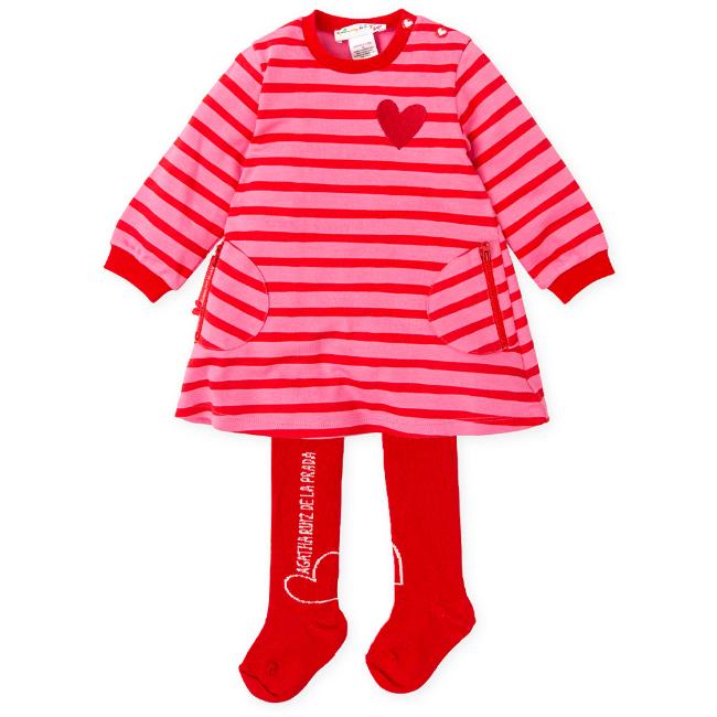 Picture of Agatha Ruiz De La Prada Stripes Heart Dress & Tights Set - Red Pink