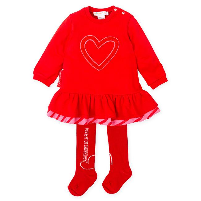 Picture of Agatha Ruiz De La Prada Stripes Heart Ruffle Dress & Tights Set - Red