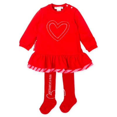 Picture of PRE-ORDER Agatha Ruiz De La Prada Stripes Heart Ruffle Dress & Tights Set - Red