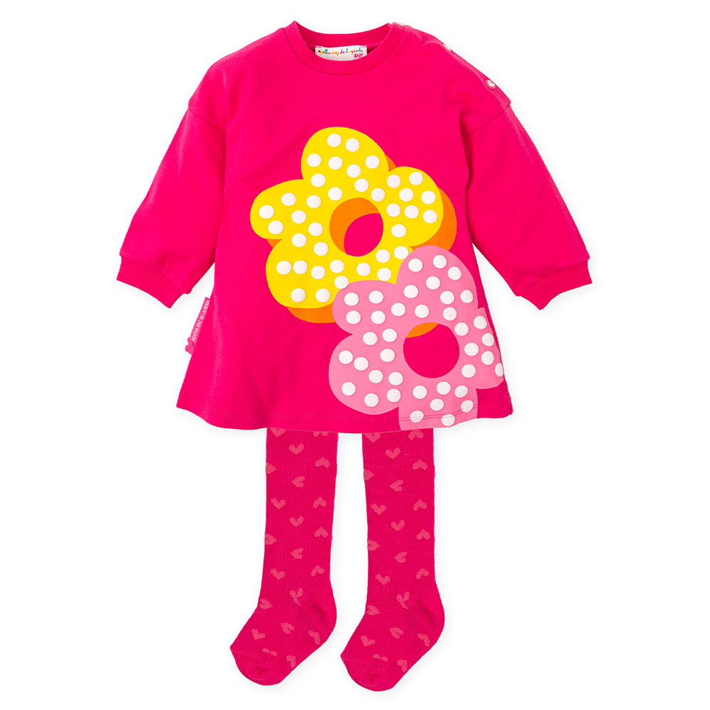 Agatha Ruiz De La Prada Polka Flowers Dress Set Fuchsia Pink