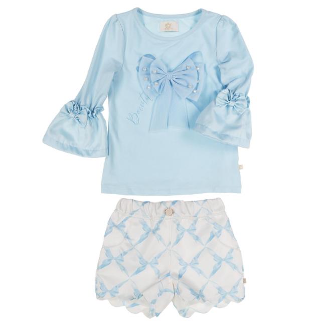 Picture of Caramelo Kids Girls Beautiful Bows Top & Scallop Shorts Set X 2 - Sky Blue