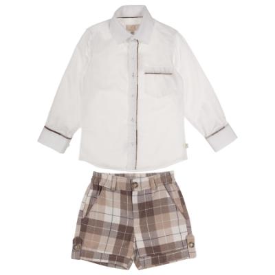 Picture of Caramelo Kids Boys Smart Woven Check Short Set - White Beige 