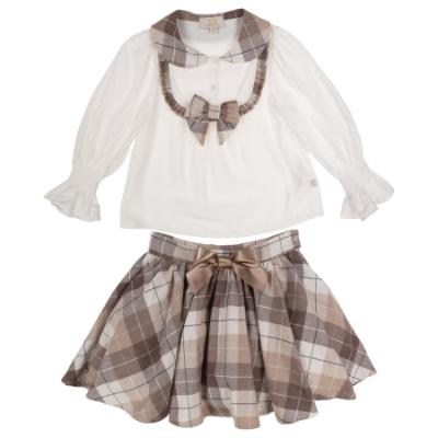 Picture of Caramelo Kids Girls Smart Woven Check Skirt & Blouse Set - White Beige