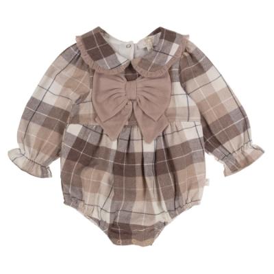 Picture of Caramelo Kids Baby Girls Woven Check Big Bow Romper - Beige