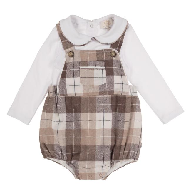 Picture of Caramelo Kids Baby Boys Woven Check Romper Set - White Beige