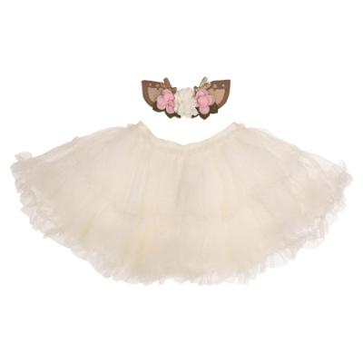 Picture of Mayoral Newborn Girls Glitter Tutu Skirt & Reindeer Headband Set - Ivory