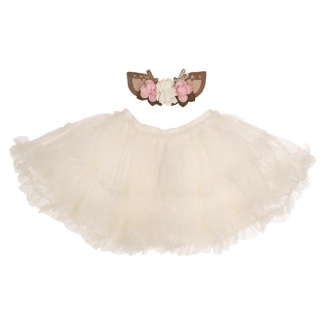 Picture of Mayoral Newborn Girls Glitter Tutu Skirt & Reindeer Headband Set - Ivory