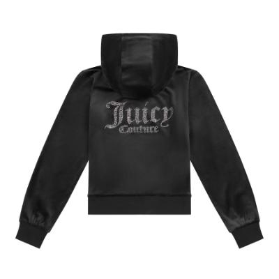 Picture of Juicy Couture Girls Diamante Zip Through Velour Hoodie - Jet Black