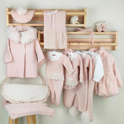 Picture of Mac Ilusion Baby Cobijar Collection Knitted Seamless Dungarees Blouse Set X 2 - White Nude Pink