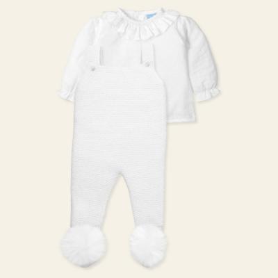 Picture of Mac Ilusion Baby Cobijar Collection Knitted Seamless Dungarees Blouse Set X 2 - White