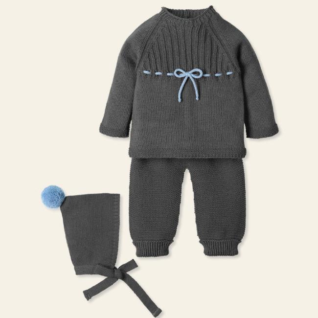 Picture of Mac Ilusion Baby Anhelar Collection Boys Knitted Trouser Set & Bonnet - Grey Lead