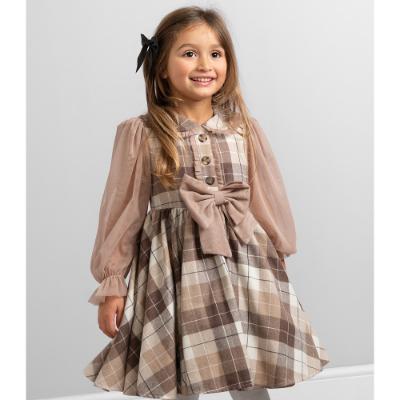 Picture of Caramelo Kids Girls Smart Woven Check tulle Sleeve Dress & Headband Set X 2 - Beige 