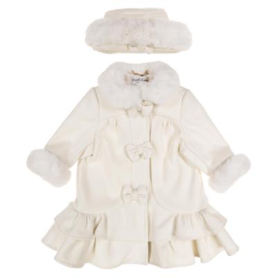 Picture of Sarah Louise Girls Winter Coat & Hat Set With Faux Fur Trim X 2 - Ivory