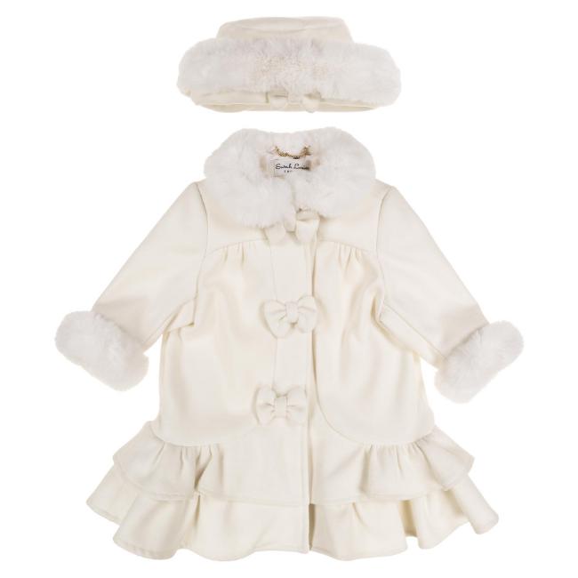 Picture of Sarah Louise Girls Winter Coat & Hat Set With Faux Fur Trim X 2 - Ivory