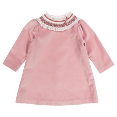 Picture of Sarah Louise Girls Velvet Dress With Detachable Smocked Collar - Rose Pink