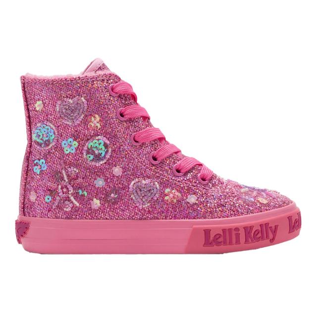 Picture of Lelli Kelly Girls Dafne Flat Glitter Ankle Boot With Curly Fleece Lining - Dark Pink Fuchsia