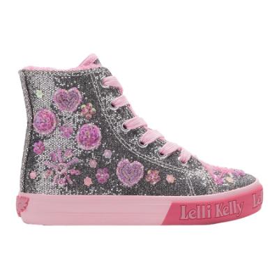 Picture of Lelli Kelly Girls Dafne Flat Glitter Ankle Boot With Curly Fleece Lining - Pewter Pink