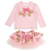 Picture of PRE ORDER Daga Girls Pretty In Pink Top & Bow Print & Tulle Skirt Set - Pink