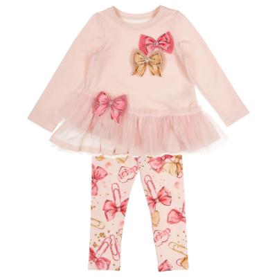 Picture of Daga Girls Pretty In Pink  Tunic & Bow Print Leggings Set  - Pink