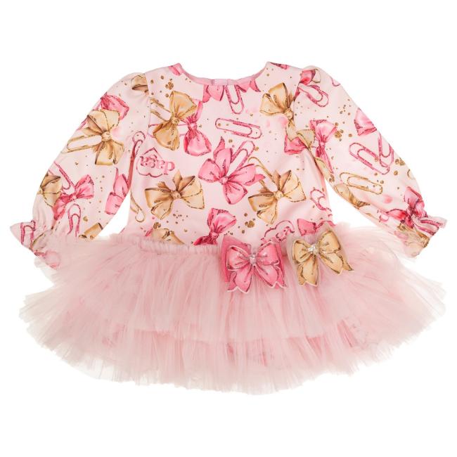 Picture of Daga Girls Pretty In Pink Bow Print Dress - Pink