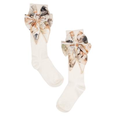 Picture of Daga Girls Horse Racing Knee Socks With Print Bow - Beige