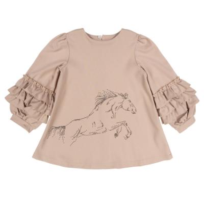 Picture of Daga Girls Horse Racing Ruffle Sleeve Dress - Beige