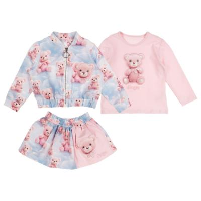 Picture of Daga Girls Teddy Bear Dream Print Jacket Top Skirt X 3 - Pink Blue