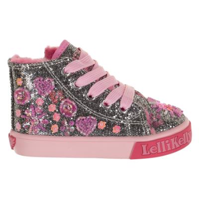 Picture of Lelli Kelly Toddler Dafne Flat Glitter Ankle Boot With Curly Fleece Lining - Pewter Silver