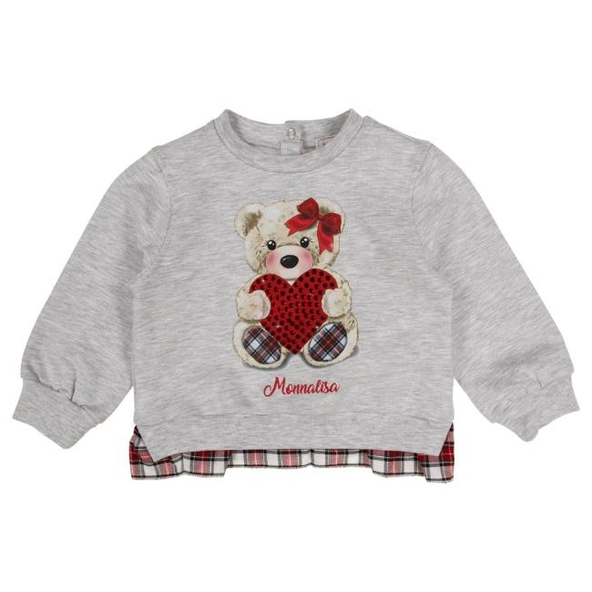 Picture of Monnalisa Bebe Girls Teddy Double Heart Sweatshirt - Grey