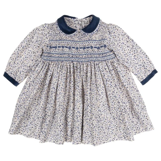 Picture of Sarah Louise Girls Smocked Ditsy Floral  Dress - French Navy Blue 