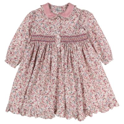 Picture of Sarah Louise Girls Smocked Ditsy Floral  Dress - Rose Pink