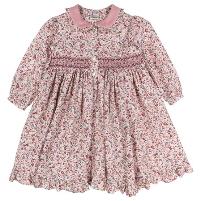 Picture of Sarah Louise Girls Smocked Ditsy Floral  Dress - Rose Pink