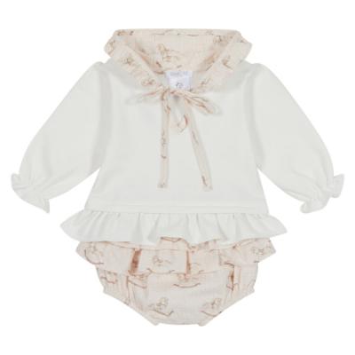 Picture of Deolinda Baby Florence Hooded Sweater With Ruffle Jampants Set x 2 - Ivory Pink 