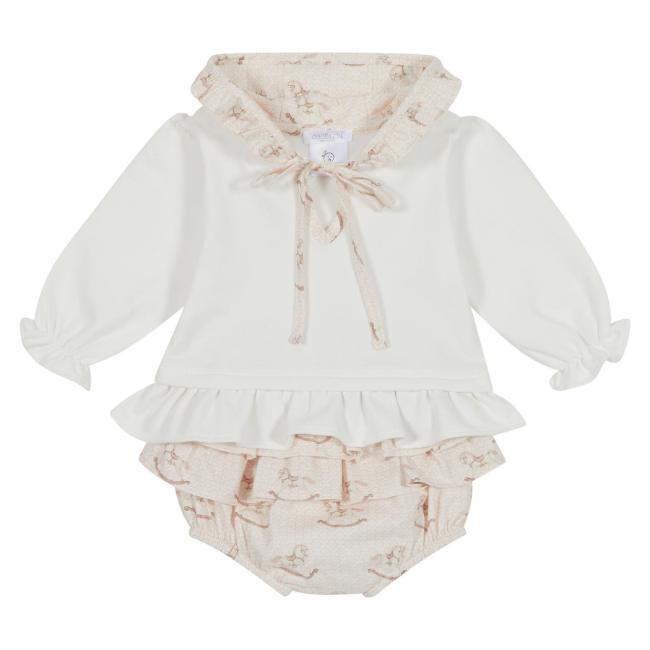 Picture of Deolinda Baby Florence Hooded Sweater With Ruffle Jampants Set x 2 - Ivory Pink 