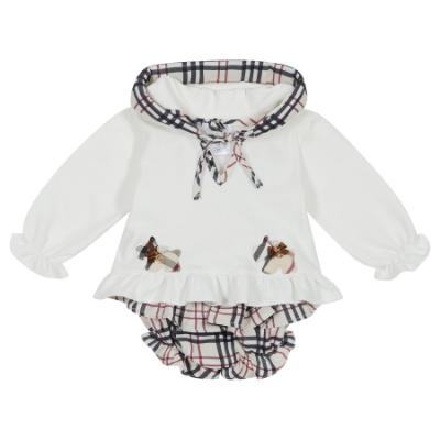 Picture of Deolinda Baby Doggie Hooded Sweater With Ruffle Jampants Set x 2 - Ivory Beige Black Check