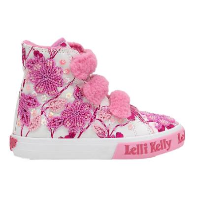 Picture of Lelli Kelly Girls Bella Mid Ankle Boot With 3 Front Straps & Curly Fleece Lining - White Pink Fuchsia 