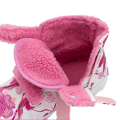 Picture of Lelli Kelly Girls Bella Mid Ankle Boot With 3 Front Straps & Curly Fleece Lining - White Pink Fuchsia 