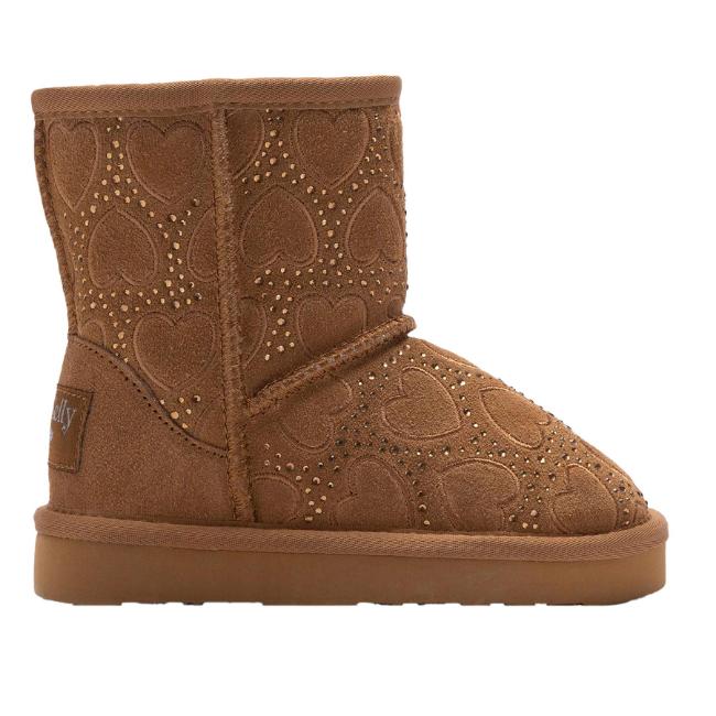 Picture of Lelli Kelly Girls Embossed Hearts & Rhinestone Sheepskin Boot - Chestnut