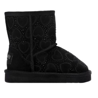 Picture of Lelli Kelly Girls Embossed Hearts & Rhinestone Sheepskin Boot - Black