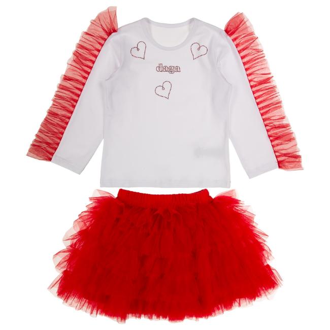 Picture of Daga Girls Ceremony & Elegance Top & Tulle Skirt Set - White Red