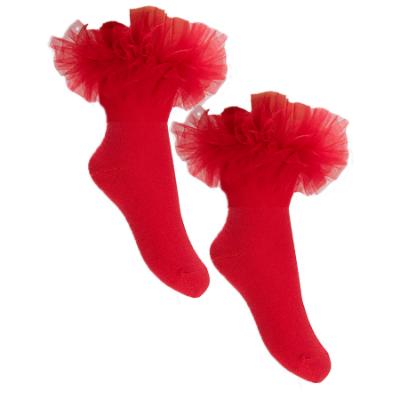 Picture of Daga Girls Not Only Christmas Ankle Socks With Tulle - Red 