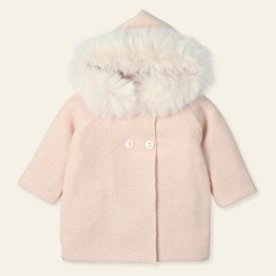 Picture of Mac Ilusion Baby Cobijar Collection Girls Knitted Coat With Hood - Nude Pink