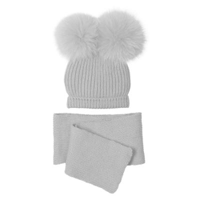 Picture of Mac Ilusion Baby Luxury Collection Detachable Double Pom Pom Hat & Scarf Set - Moon Grey