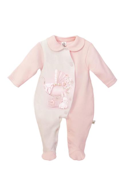 Picture of First Baby Front Fastening Vintage Pram Babygrow - Pink