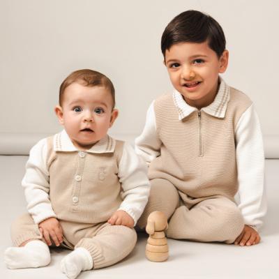 Picture of Caramelo Kids Boys Knitted Zip Neck Polo Set - Beige 