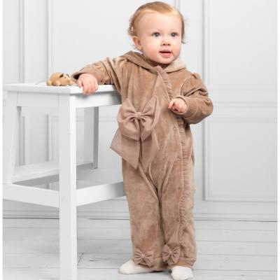 Picture of Caramelo Kids Baby Girls Velour All In One With Tulle Bow - Beige