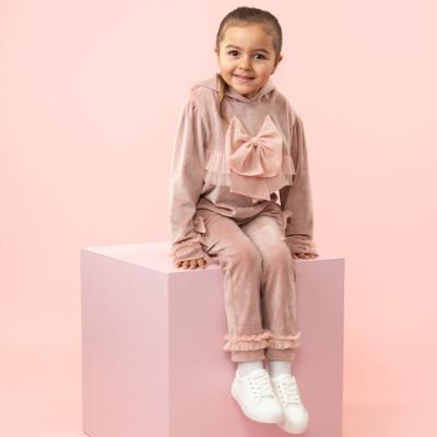 Picture of Caramelo Kids Girls Velour Hooded Tracksuit With Tulle Bow X 2 - Pink