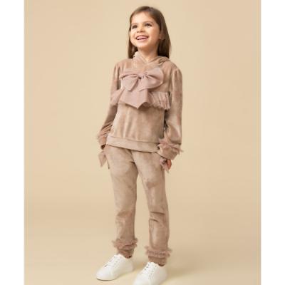 Picture of Caramelo Kids Girls Velour Hooded Tracksuit With Tulle Bow X 2 - Beige